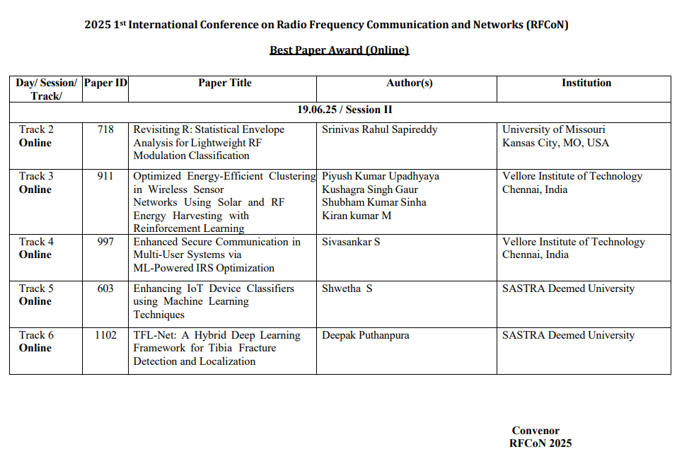 Best Paper Award – RFCoN 2025
